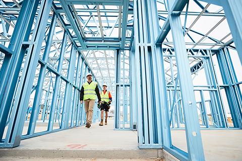 Blue LGS frames on a level slab