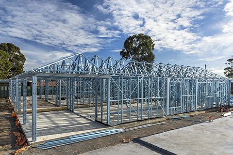 A steel framed house under construction